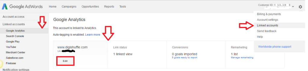 Adwords - Analytics Linking - Digishuffle