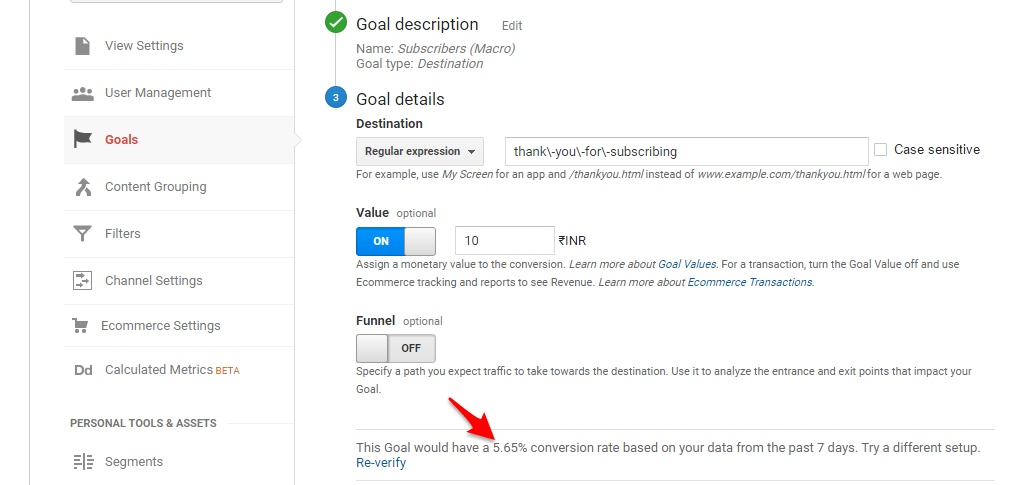 Goals Verify - Google Analytics - Digihuffle