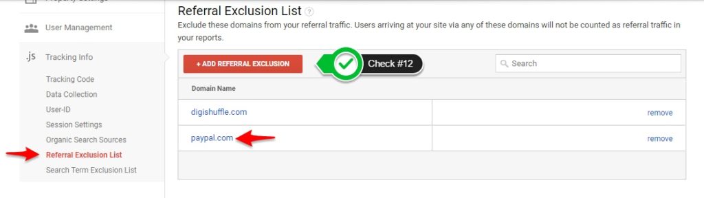 Tracking Info - Referral Exclusion - Audit - Digishuffle