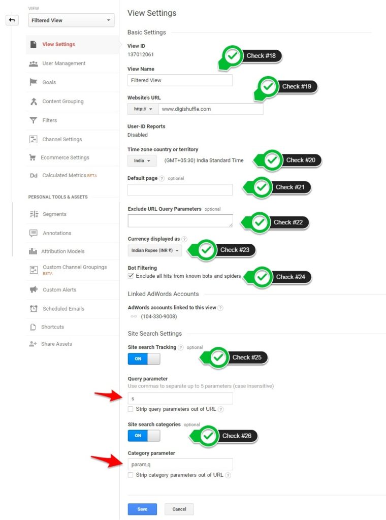 View Settings - GA Audit - Digishuffle