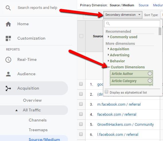 Custom Dimension Reports - Secondary Dimension