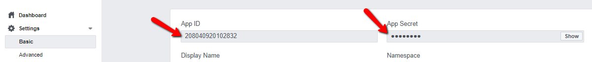 FacebookApp_Credentials - AppId & App Secret