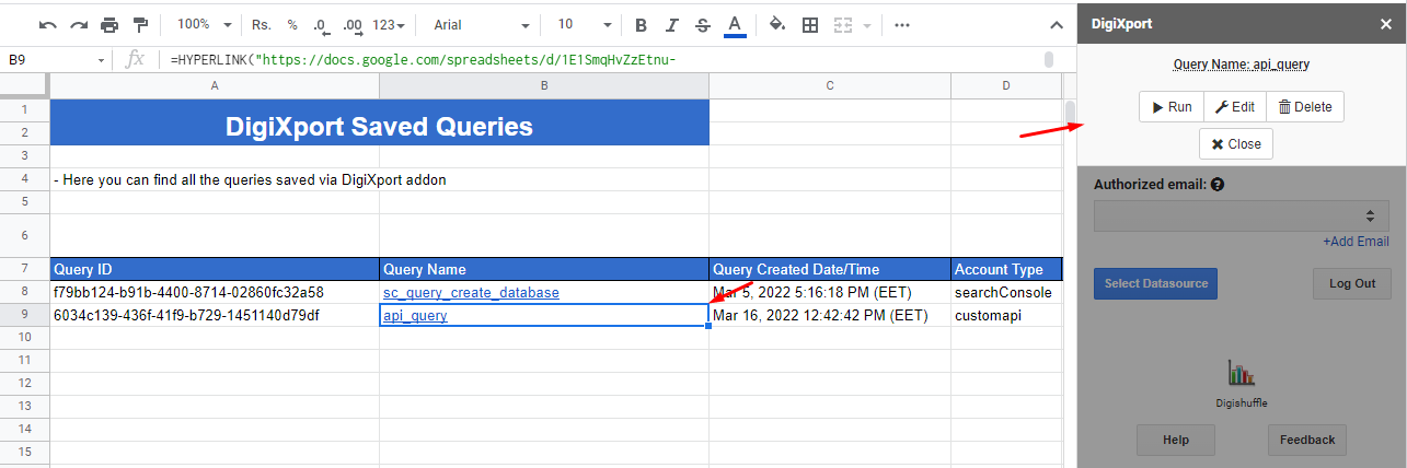 digixport_quick_run_edit_delete_query_popup_saved_query_sheet